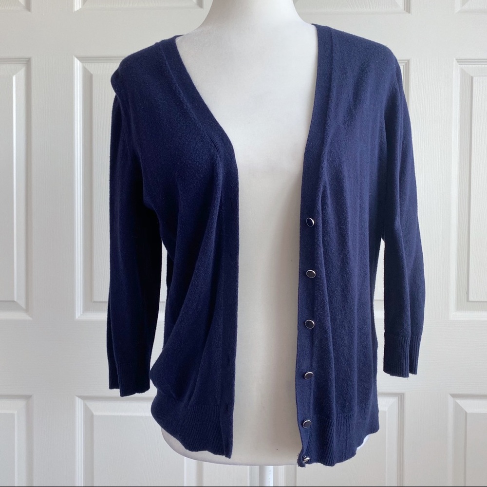 NY & Co Navy 3/4 Sleeve Button Down Cardigan